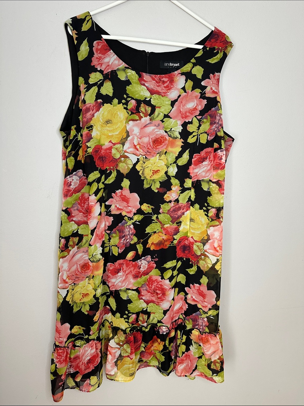 Lane Bryant Black Floral Sleeveless Ruffle-Hem Mini Dress size 24